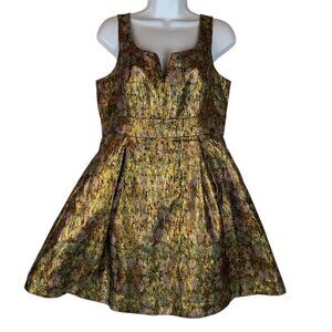 Anthropologie Moulinette Soeurs Metallic Floral Dress US Sz 8P EU 40P *ALTERED*